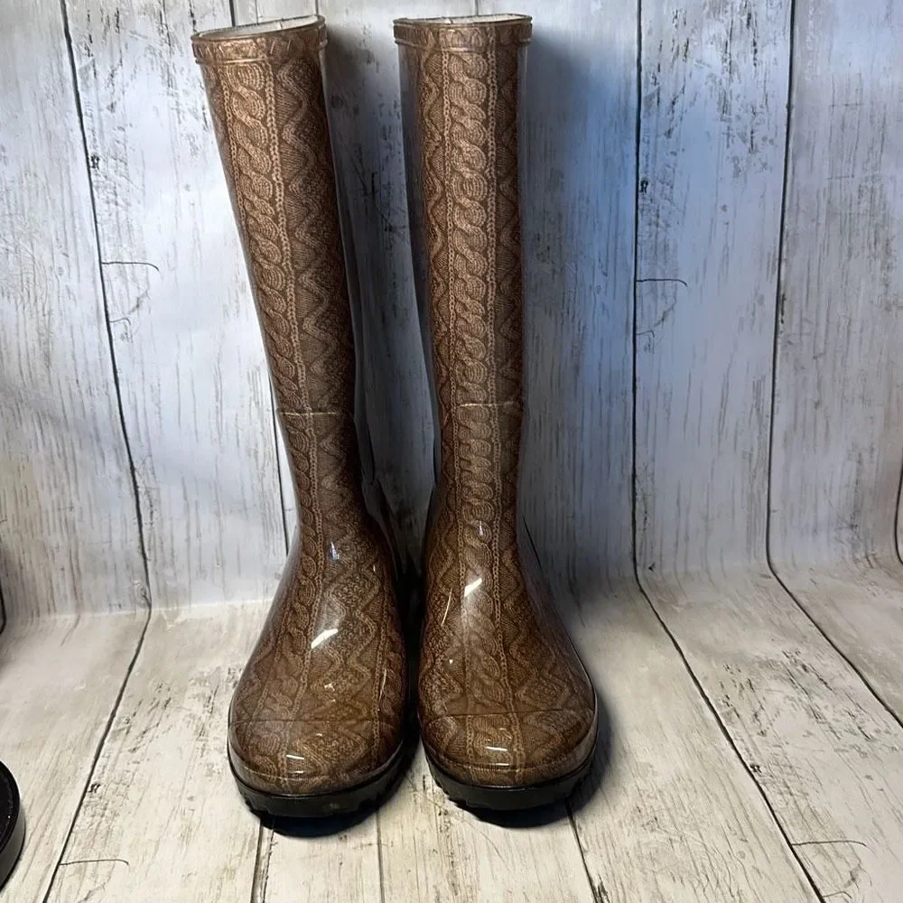 UGG SHAYE‎ Cable Knit  Rain Tall Boots w Fur Insole Size US 5, EU 36